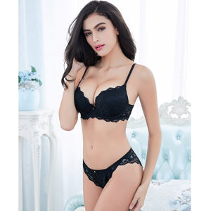 Sexy Flower Lace Solid Push Up Bra Underwear Set