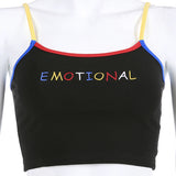 Summer Women Crop Top Cropped Ladies Spaghetti Strap Elastic Camisole Sexy EMOTIONAL Letter Embroidery Tank Tops