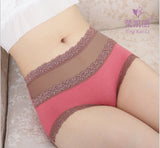 Women's High Waist Cotton Lace Briefs Color Underwear 2 piece