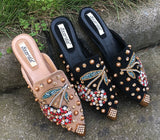 Women Crystal Flower Half Slippers