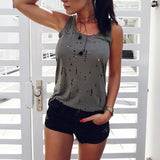 Women Summer Solid Hole Sleeveless Solid Tank Tops O-Neck Fashion Casual Slim Party Beach Fashion Sexy T-Shirts Blusas