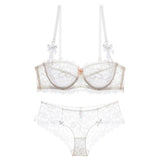 Embroidery Ultrathin Lace Transparent Bra Underwear Set