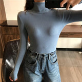 Women Knitted Sweater Long Sleeve Turtleneck Slim Jumper