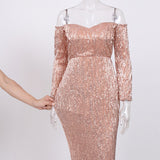 Slash Neck Sequined Maxi Party Dress