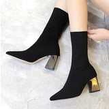 Women Chunky High Heels Pointed Shoes