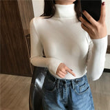 Women Knitted Sweater Long Sleeve Turtleneck Slim Jumper