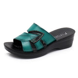 Women Leather Slides Wedges Slippers