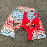 Women's Sexy Tie Dye Swimwear 3-Pieces Halter Bikini Set