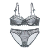 Hollow Lace Embroidery Transparent Sexy Bra Panties Set