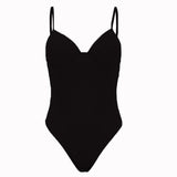 Push Up Bodysuit One Piece Strap High Cut Ribbed Swimwear