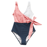 Color Block One-piece Swimsuit Patchwork Belt Bow Monokini