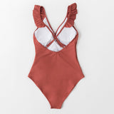 V-Neck Ruffled One-Piece Swimsuit Sexy Women Monokini