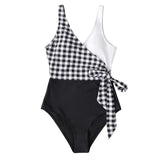 Color Block One-piece Swimsuit Patchwork Belt Bow Monokini