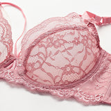 Floral Lace Unlined Deep V Hollow Bra Underwear Set