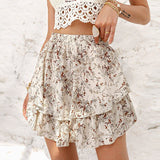 Women's Polka Dot Print Ruffled A-Line Mini Skirt