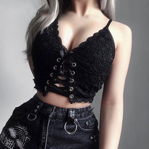 Bandage Lace Camis Gothic Punk Spaghetti Straps Tank Tops