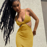 Spaghetti Strap Backless Hollow Out Maxi Sundress