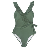 V-Neck Ruffled One-Piece Swimsuit Sexy Women Monokini