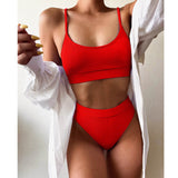 Push Up Patchwork High Waist Swimming Suit Sexy Bikini Set