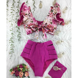 High Waist Ruffle Swimwear Floral Print Push Up Bikinis