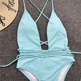 Deep V-Neck Swimsuit Halter String High Cut Monokini