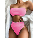 High Waist Bandeau Bikini Strapless High Cut Beachwear