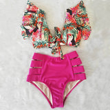 High Waist Ruffle Swimwear Floral Print Push Up Bikinis