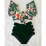 High Waist Ruffle Swimwear Floral Print Push Up Bikinis