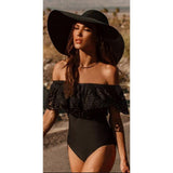 Off Shoulder Lace Flounce Monokini Ruffle Swimwear