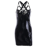 Gothic Bandage Halter Hollow Out PU Leather Bodycon Mini Dress