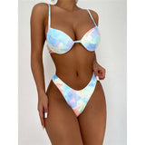 Women's  Tie Dye With Sarong Bra Cup Swimsuit 3-Pieces Bikini set