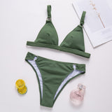 Women's Ribbed Padded Bikini Two-Pieces Mid Waist Swimsuit