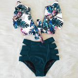 High Waist Ruffle Swimwear Floral Print Push Up Bikinis