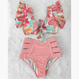 High Waist Ruffle Swimwear Floral Print Push Up Bikinis