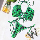 Leopard High Cut Thong Bikini Two-Pieces Lace Up Swimwear