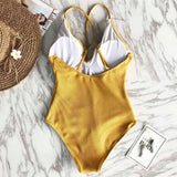 Women's Solid One-Piece Swimsuit V Neck Ruffle Monokini