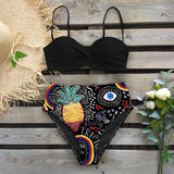 Leaf Print Push Up Bikinis Set High Waist Swimming Suits