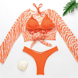 Women's Sexy Tie Dye Swimwear 3-Pieces Halter Bikini Set