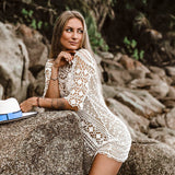 Crochet Hollow-Out Cover Up Deep Open Back Beach Mini Dress