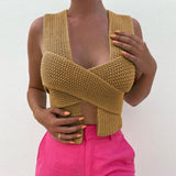 Knitted Crop Tops Sleeveless Pullover Bandage Sweater