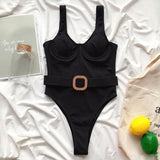 Push Up Bodysuit One Piece Strap High Cut Ribbed Swimwear