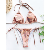 Women's Sexy Leather Swimwear Two-Pieces Bikini Set