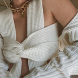 Knitted Crop Tops Sleeveless Pullover Bandage Sweater