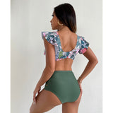 High Waist Ruffle Swimwear Floral Print Push Up Bikinis