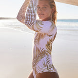 Long Sleeve Print Surfing One Piece Retro Vintage Swimsuit