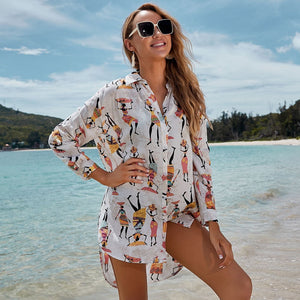 Sexy Print Bikini Cover Up Cardigan Tunics Swimsuit