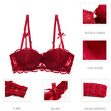 Embroidery Thin Cotton Push Up Lace Bra Underwear Set