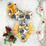 Women's Sexy V-neck High Waist Floral Ruffled Bikini Set