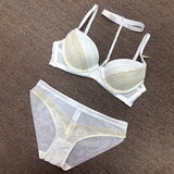 Halter Cotton Thick Embroidery Lace Bra Underwear Set