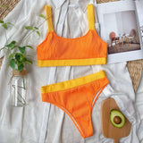 Sexy High Waist Ribbed Splicing Two-pieces Bikini Set